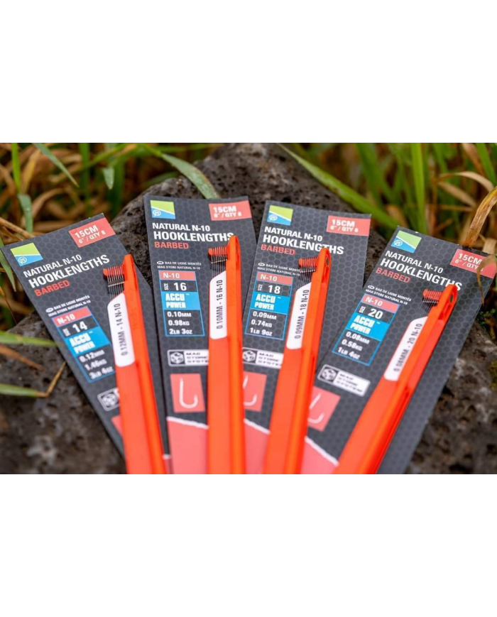 Preston Innovations Natural N-20 Hooklengths - 6 Barbed Hooks, Coarse Fishing